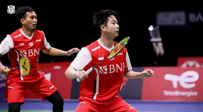 Kevin Sanjaya/Mohammad Ahsan saat berlaga di Thomas Cup 2022