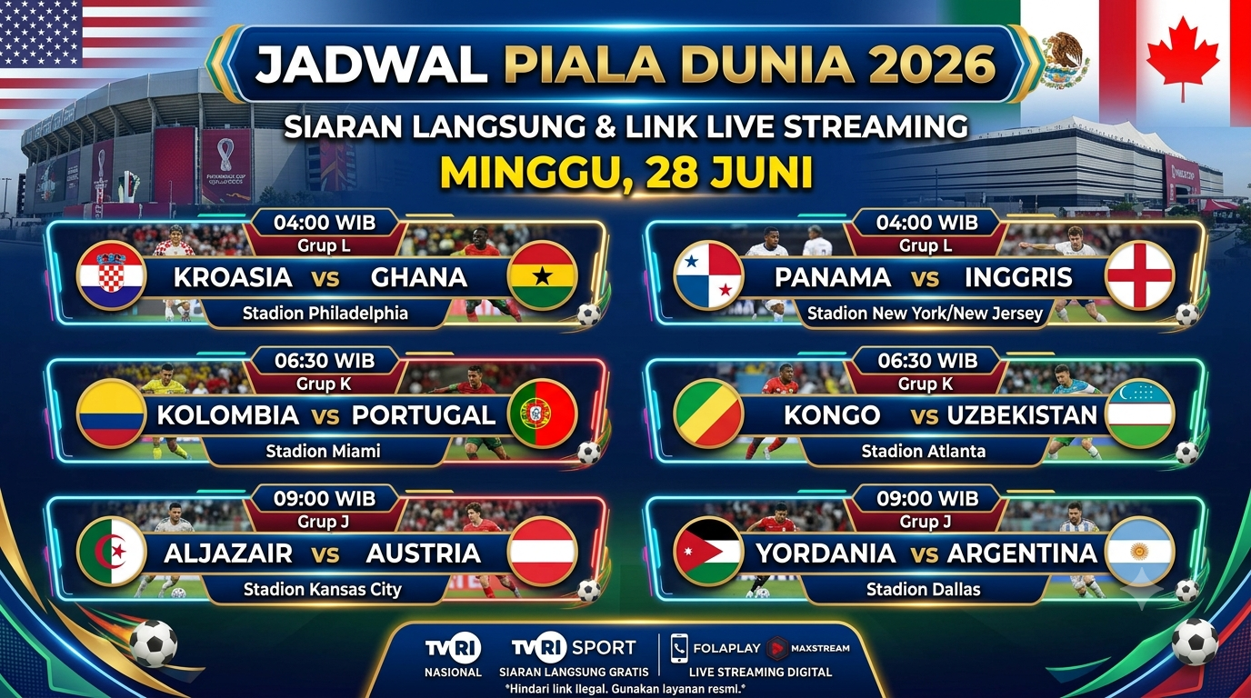 Jadwal Piala Dunia Minggu 28 Juni 2026