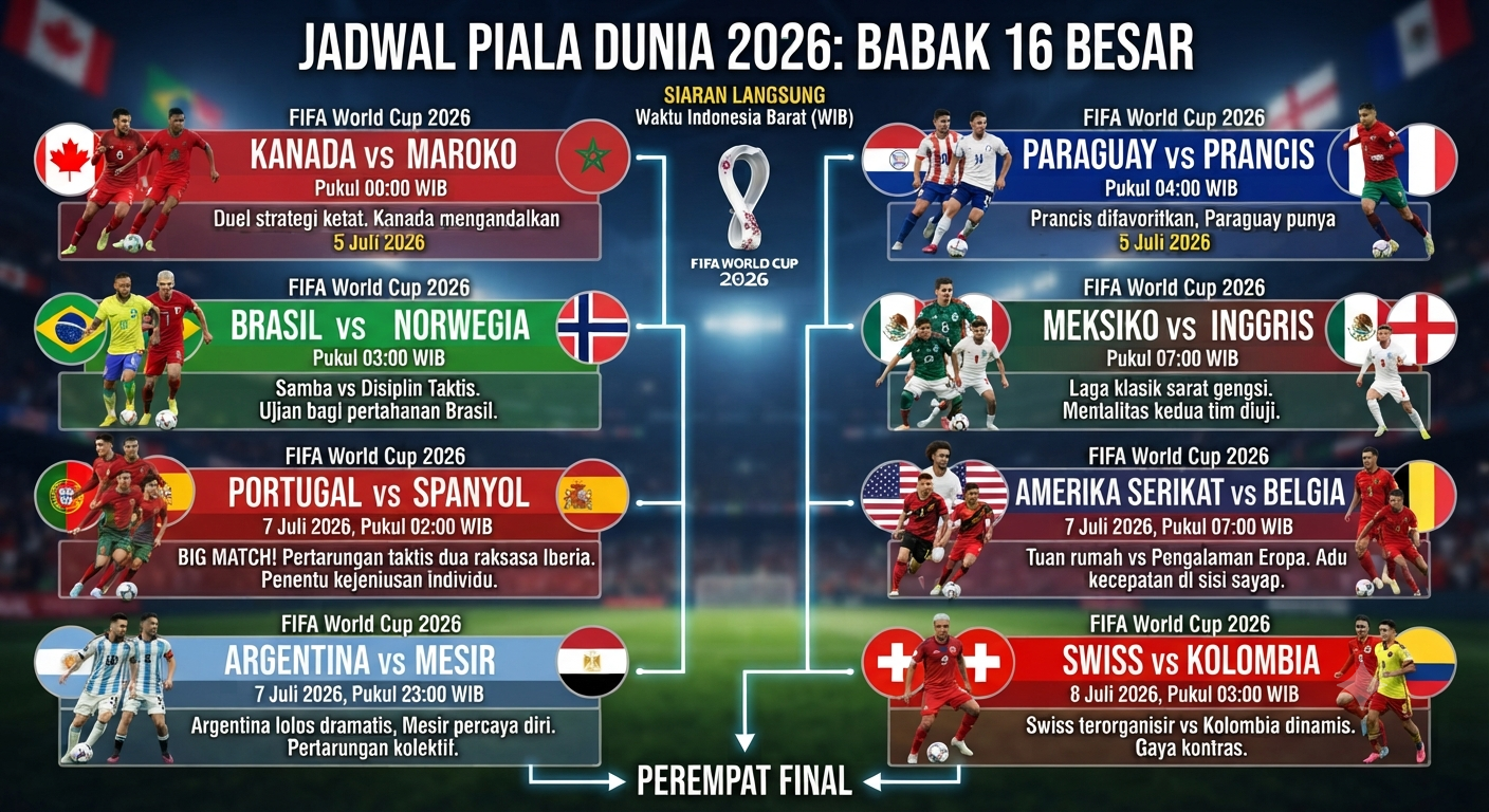 Jadwal babak 16 besar Piala Dunia 2026