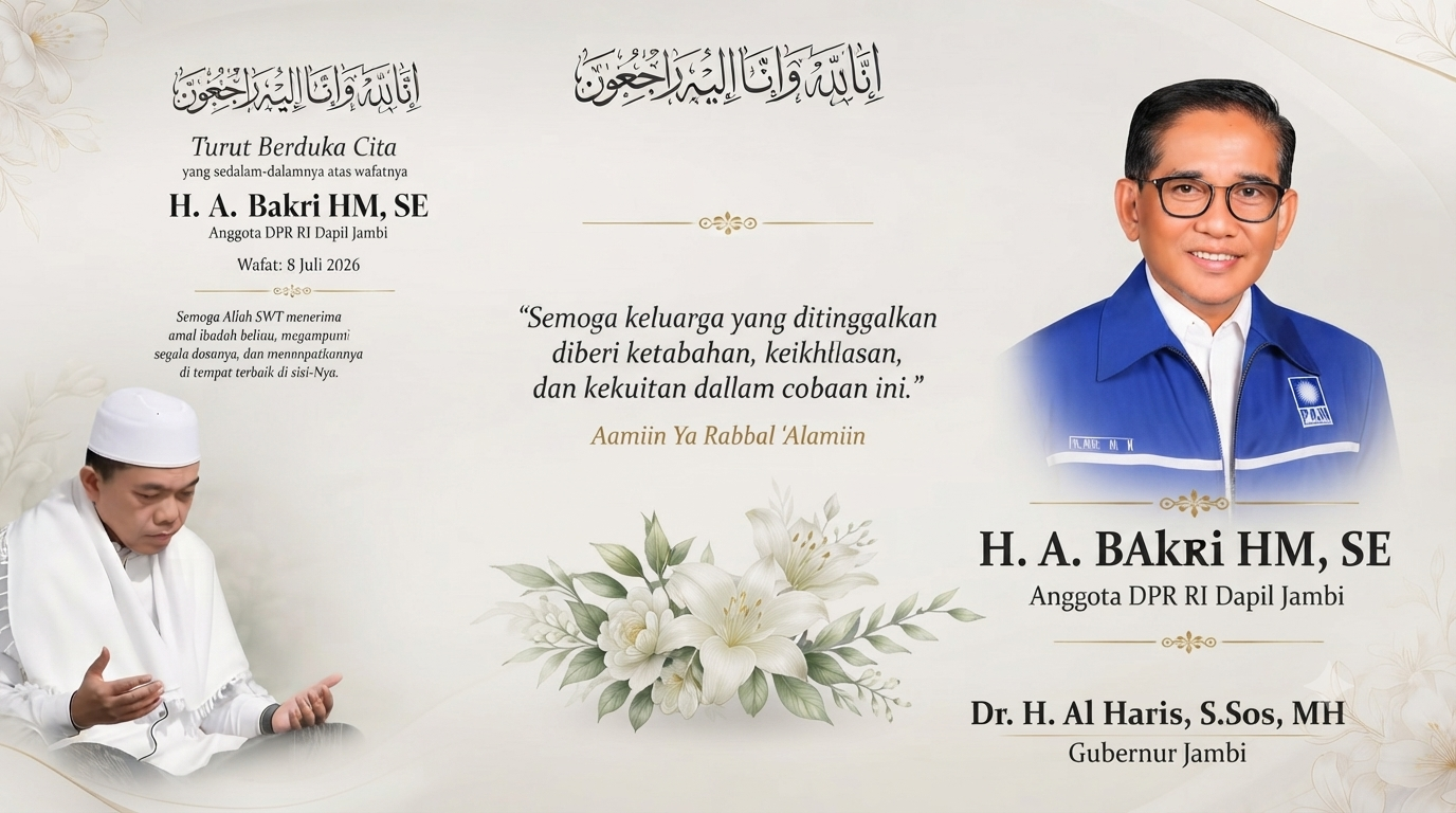 Ucapan duka dari Gubernur Al Haris wafatnya anggota DPR RI Dapil Jambi H. Bakri