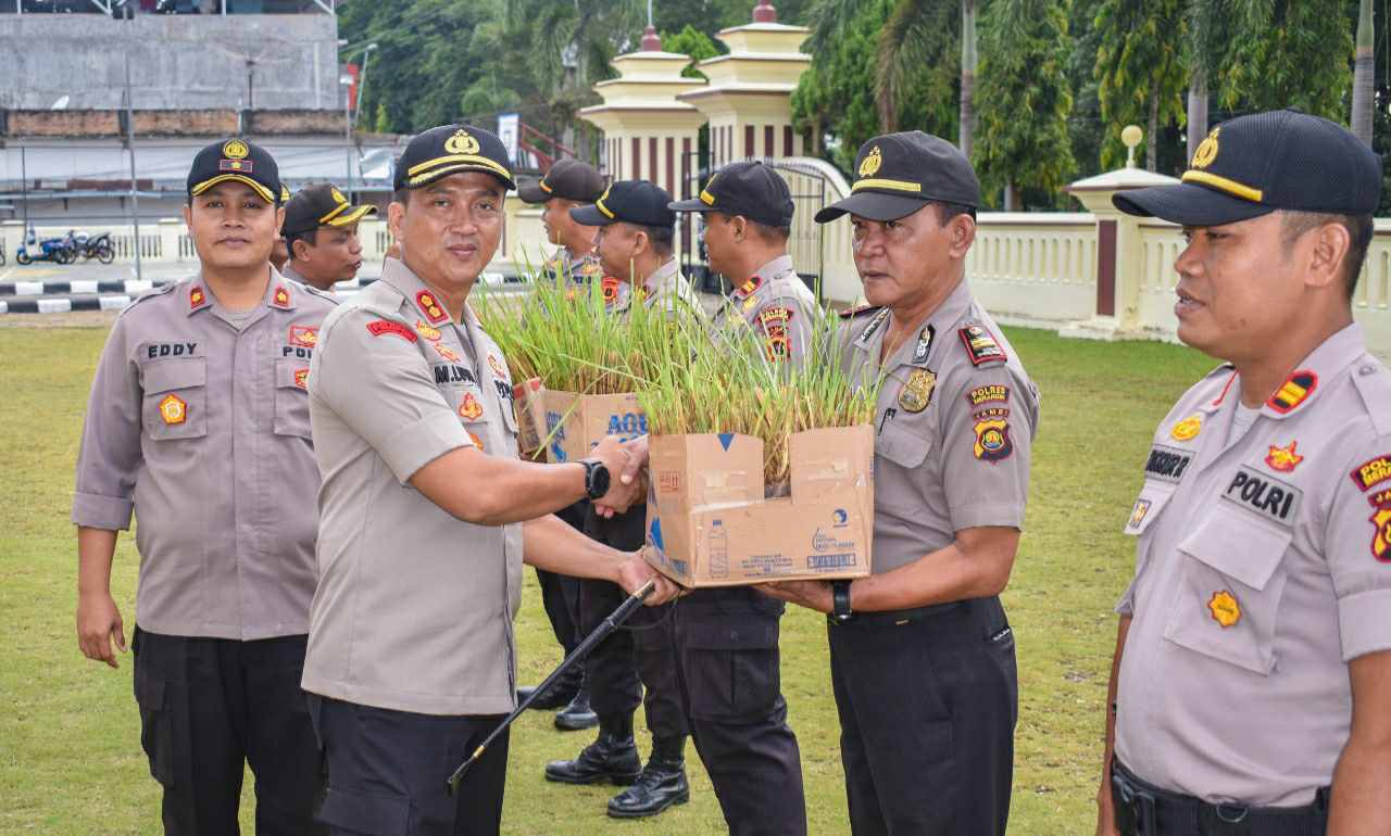 Kapolres Merangin, AKBP M Luthfi saat penyerahan Rumput Vetiver