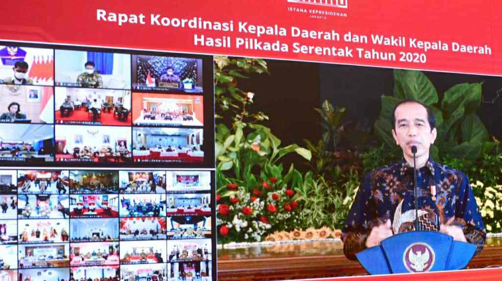 residen Jokowi memberikan pengarahan kepada para peserta Rapat Koordinasi Kepala Daerah Tahun 2021
