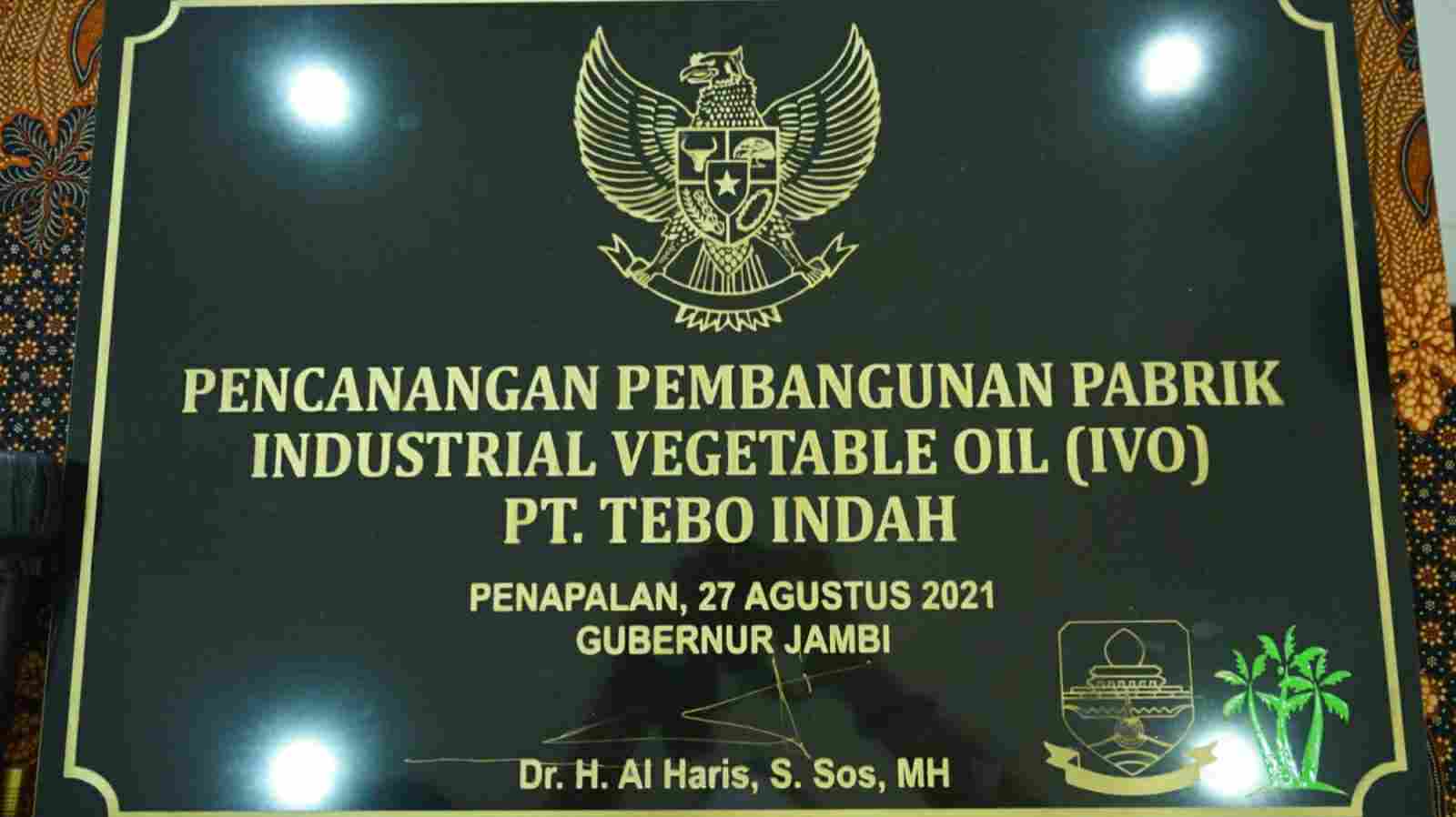 Peresmian pencanangan pembangunan pubrik IVO PT Tebo Indah oleh Gubernur Al Haris