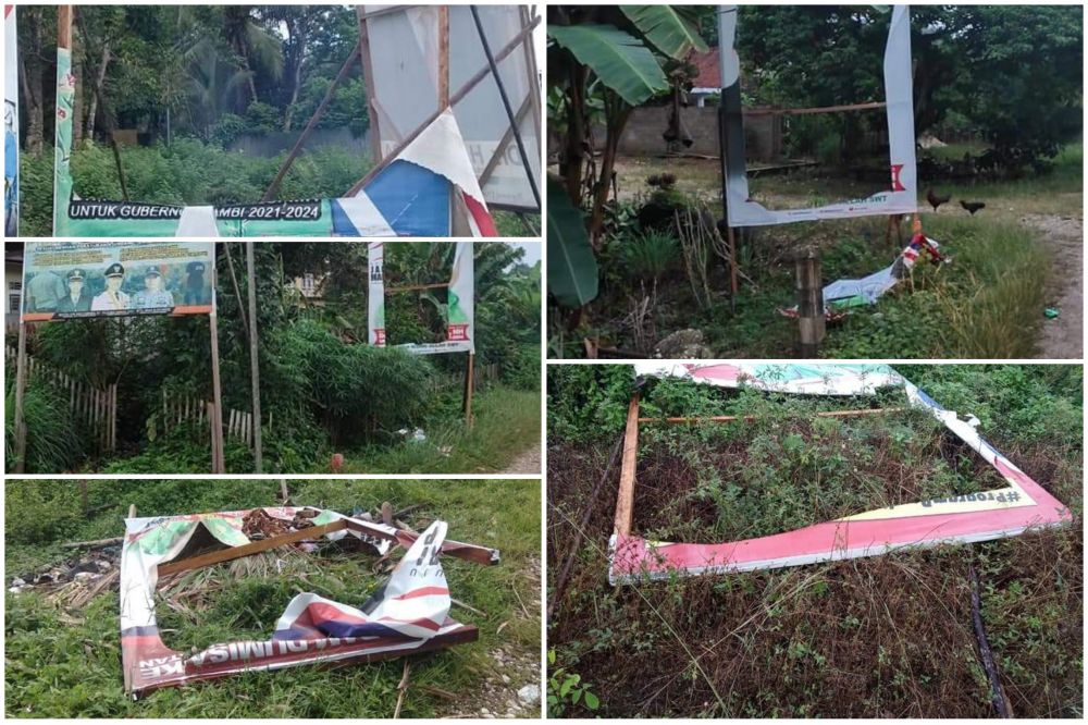 Penampakan Baliho Al Haris yang rusak di Kabupaten Sarolangun