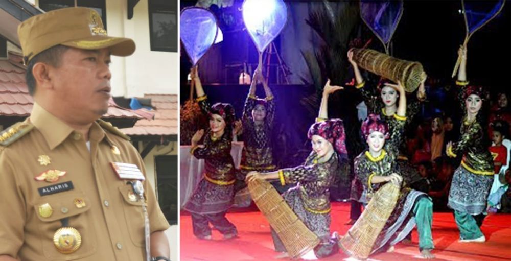 Bupati Merangin, Al Haris (kiri) dan Tari Bekarang Ikan 
