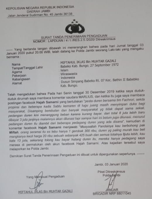 Laporan Tim Keluarga Fachrori di Polda Jambi