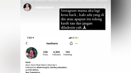 Postingan putri Al Haris, Nabila Haris
