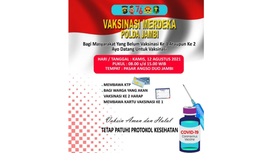 Vaksinasi Covid-19 Polda Jambi di Pasar Angso Duo Baru Jambi 