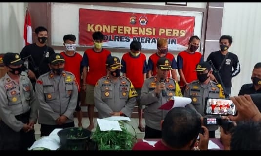 Polres Merangin saat gelar jumpa pers penemuan dua hektare kebun ganja