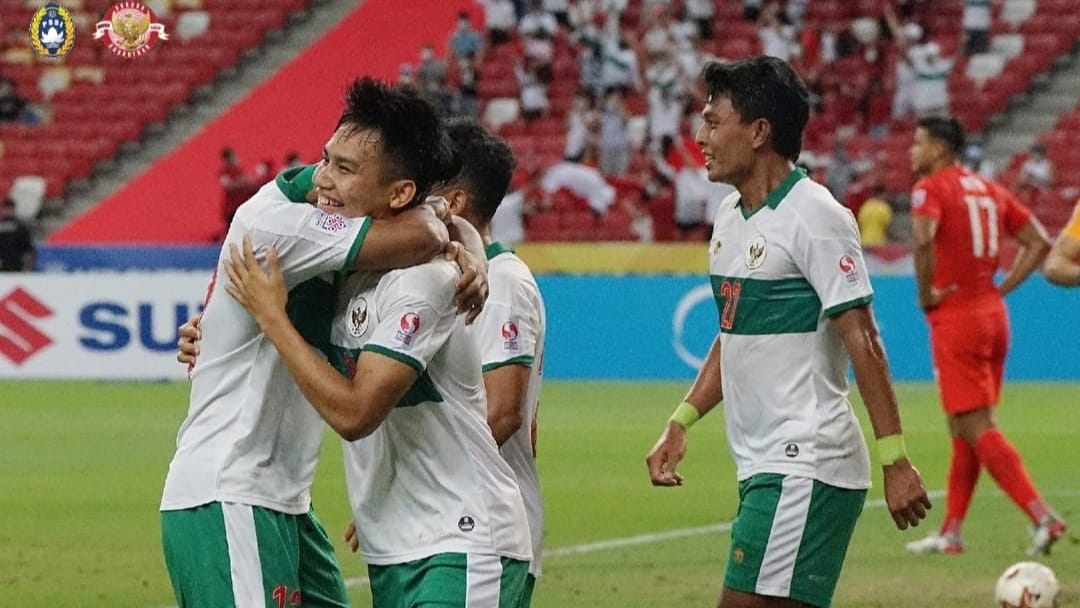 Witan Sulaeman saat mencetak gol atas Singapura di semifinal AFF 2020