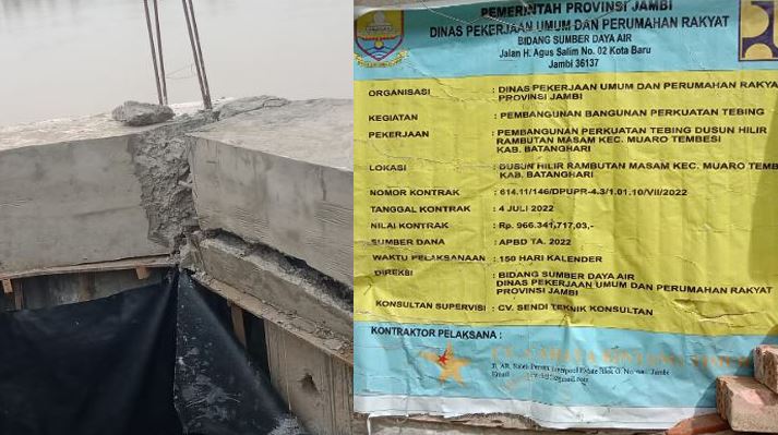 Papan pekerjaan turap di Rambutan Masam, Batanghari