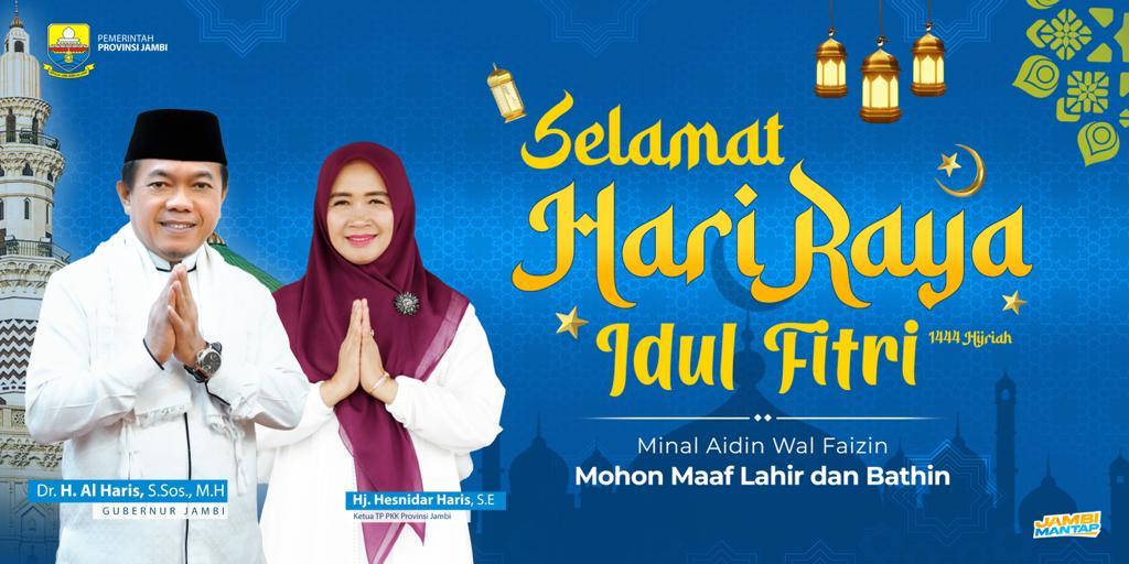Ucapan selamat Idul Fitri 1444 H Gubernur Al Haris dan istri
