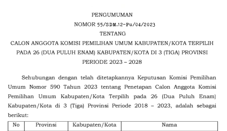 Pengumuman KPU RI terkait Komisioner terpilih KPU 7 Kabupaten di Jambi