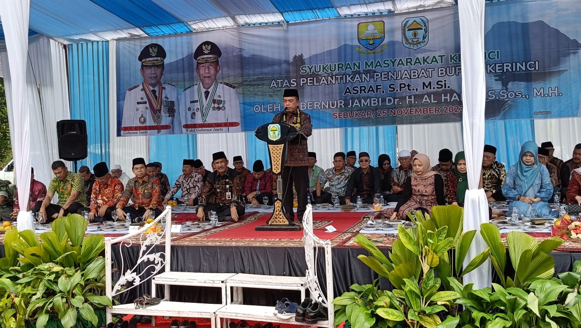 Al Haris saat hadiri syukuran masyarakat atas dilantiknya Pj Bupati Kerinci, Sabtu (25/11)
