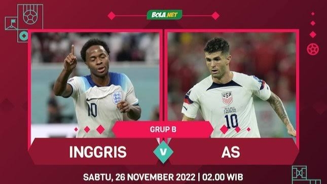 Inggris vs Amerika Serikat bertanding pada Sabtu (26/11/2022) dini hari di Stadion Al Bayt