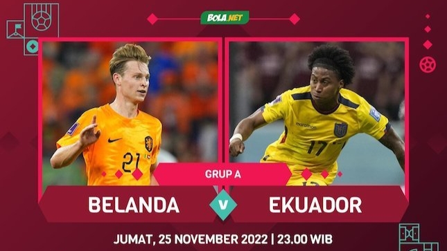 Belanda vs Ekuador di di Stadion International Khalifa, Al Rayyan, Jumat (25/11) pukul 23.00 WIB