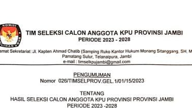 Pengumuman 10 besar Timsel KPU Provinsi Jambi 