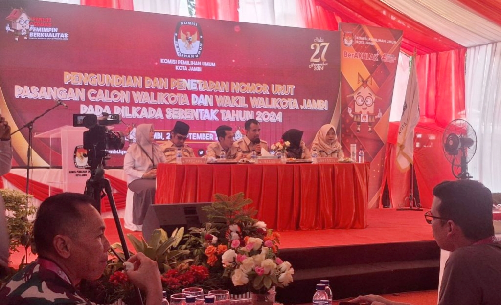 KPU Kota Jambi laksanakan pencabutan nomor urut Paslon di Pilwako Jambi 2024, Senin (22/9)