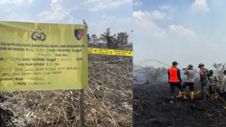Police line kejadian kebakaran lahan di Muaro Jambi