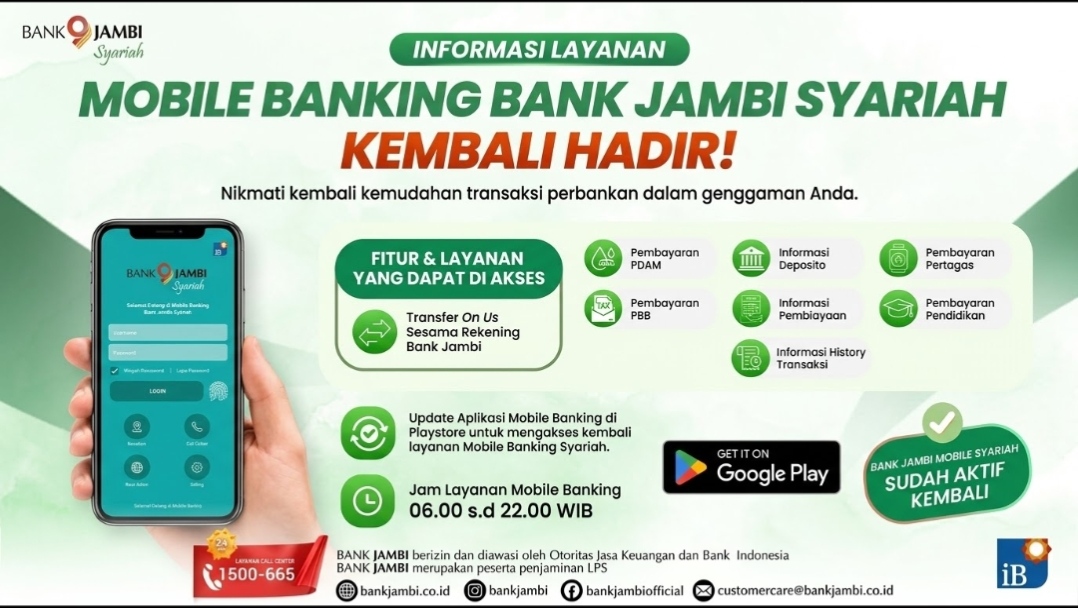 Aplikasi Mobile Banking Bank Jambi Syariah aktif lagi
