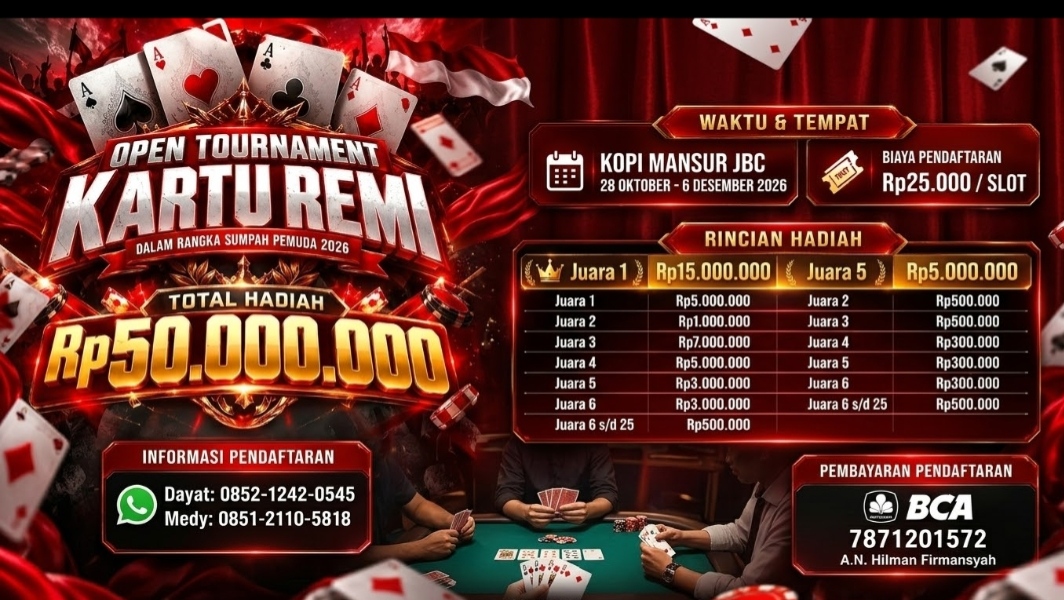 Open tournament kartu remi berhadiah total Rp50 juta di Kopi Mansur JBC