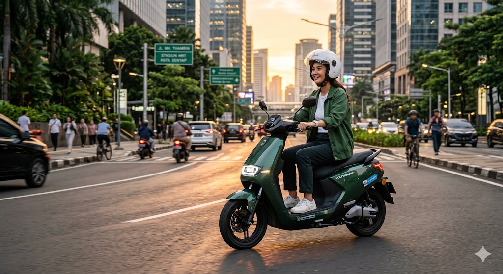 Ilustrasi berkendara motor listrik