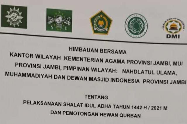 Zona Merah dan Orange Covid-19 di Jambi Diimbau Laksanakan Salat Idul Adha di Rumah
