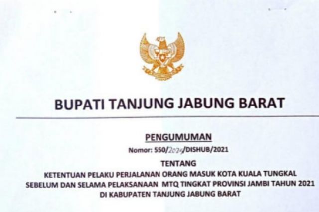 Pengetatan Jelang Pelaksanaan MTQ, Mulai Besok Masuk ke Kuala Tungkal Harus Siapkan Persyaratan Ini
