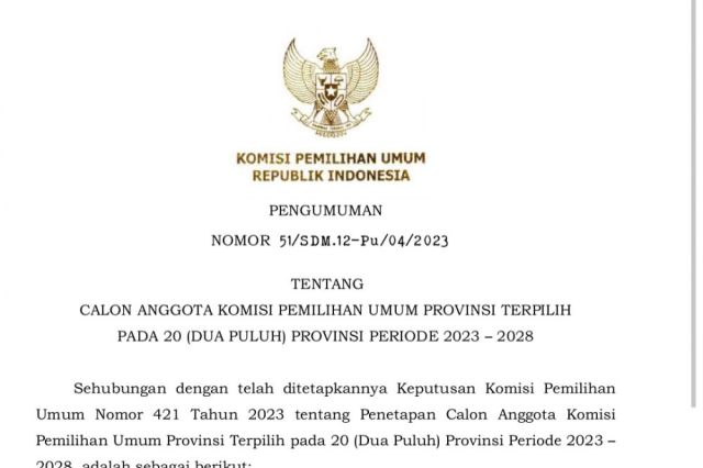 Sudah Ditetapkan: Ini Lima Komisioner KPU Provinsi Jambi Terpilih Periode 2023-2028