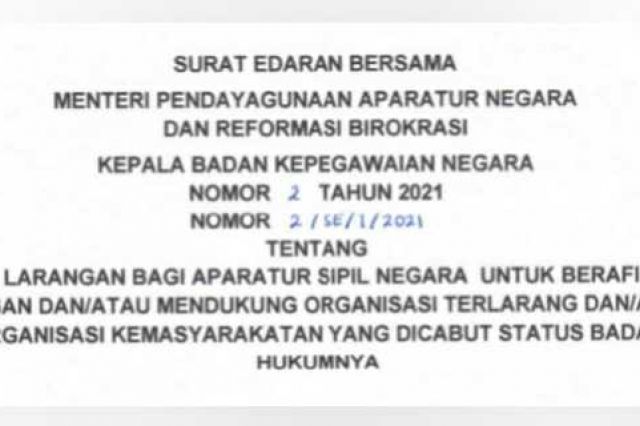 Menteri PAN RB dan Kepala BKN Keluarkan SE Bersama Larang ASN Terlibat Organisasi Terlarang