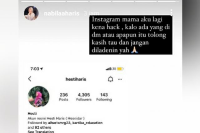 Akun Instagram dan WA Istri Bupati Merangin Diretas