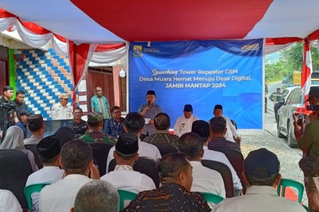 Gubernur Al Haris Launching Tower Repeater GSM: Kini  di Muara Hemat Sudah Ada Sinyal HP
