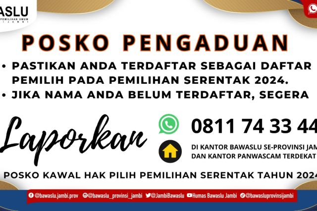Bawaslu Jambi Dirikan Posko Kawal Hak Pilih