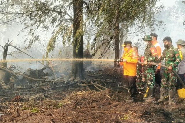 Tinjau Karhutla Londerang: Gubernur Al Haris Uji Coba Zat Khusus Pemadam Gambut