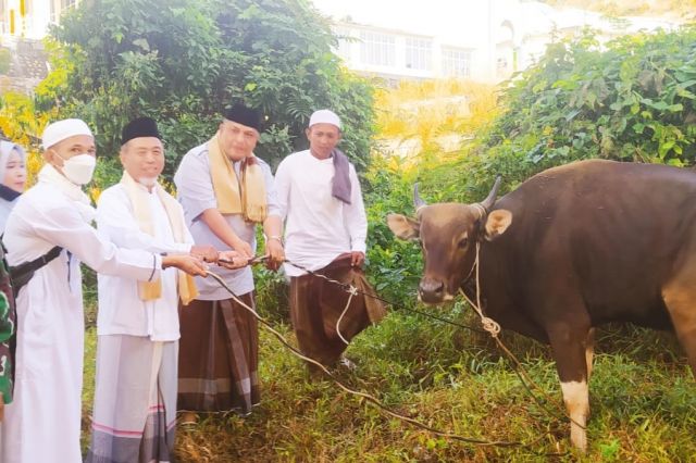 Serahkan Dua Ekor Kurban, Bupati Mashuri Sholat Idul Adha 1443 H di Baitul Makmur