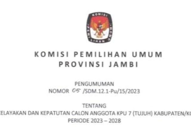 FPT KPU 7 Kabupaten di Jambi Dilakukan Besok