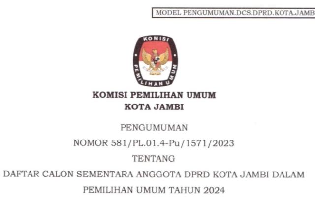 Daftar Lengkap DCS Anggota DPRD Kota Jambi untuk Pileg 2024