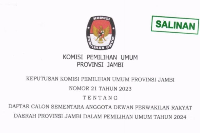 DCS Anggota KPU Provinsi Jambi untuk Pileg 2024 Diumumkan: Ini Nama-namanya