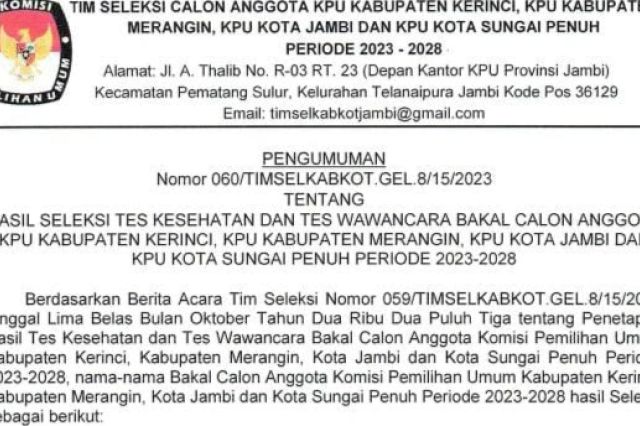 Breaking News: Ini 10 Besar KPU 4 Kabupaten dan Kota di Jambi