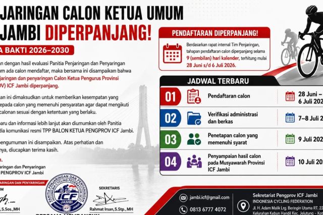 Masa Pendaftaran Ketua Umum ICF Jambi 2026–2030 Diperpanjang: Saatnya Berkontribusi untuk Balap Sepeda